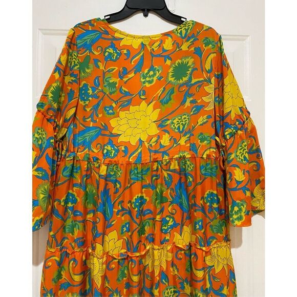 Vintage Me 2 Magic Women’s Medium Vibrant Orange Yellow Floral Maxi Dress Tie - Picture 7 of 9